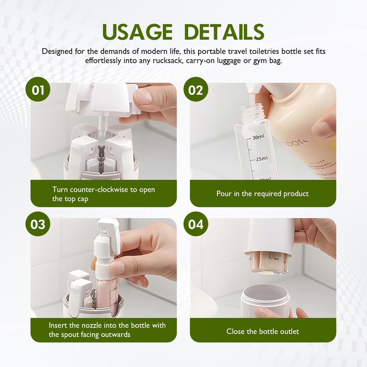 4-in-1 Leak-Proof Portable Travel Dispenser Set